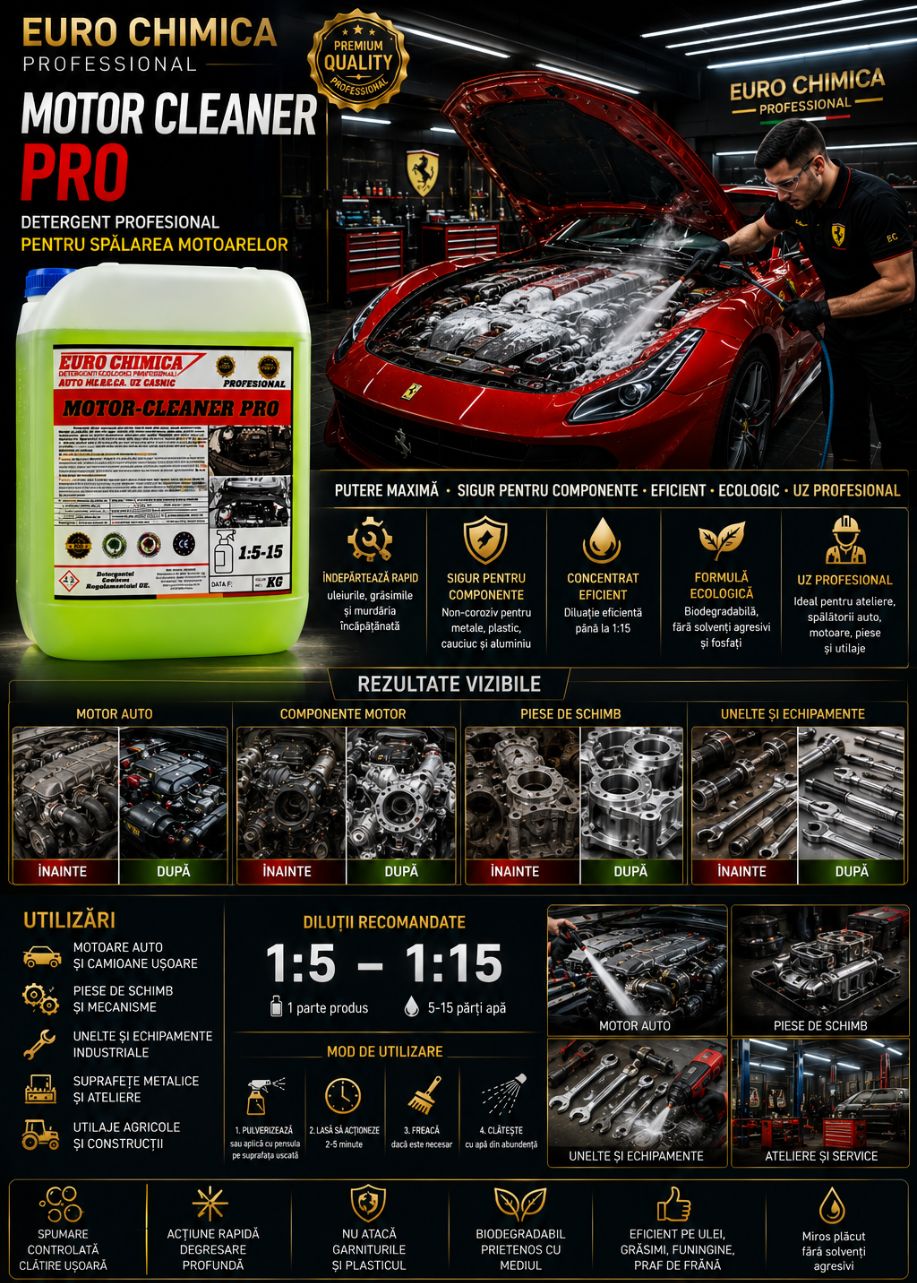 MOTOR CLEANER PRO – detergent profesional pentru curățarea și degresarea motoarelor auto, camioane și utilaje